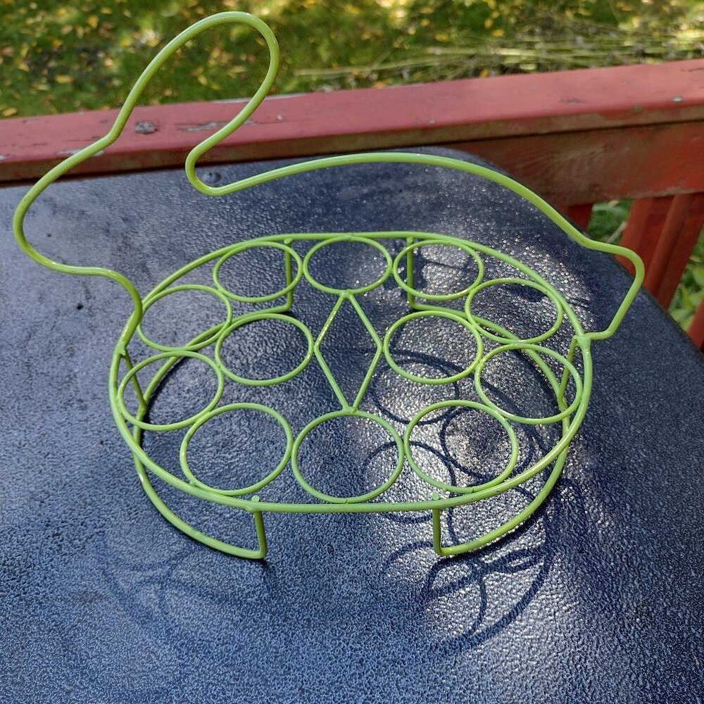 Vintage Metal Coated Green Easter Bunny Shaped Wire Egg Holder